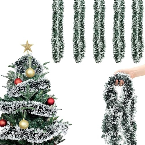 Ajuanbazha 10M Girlande Weihnachten, Weihnachtsbaum Girlande, Weihnachtsgirlande Weihnachtsdeko Tannengirlande, Hängende Dekoration für Haus Treppen Kamin Innen Außen (2M)