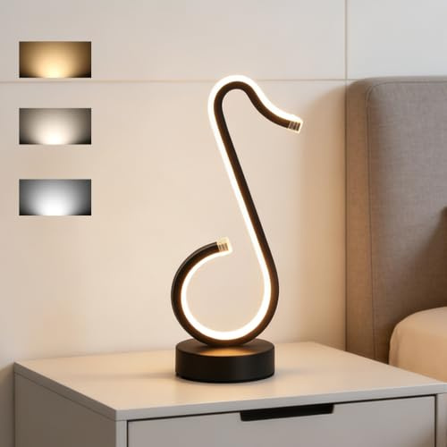 FDOIUTU LED 6W Lámpara de Mesita de Noche, Temperaturas de color ajustables en 3,Lámpara de mesa en espiral,luz de noche acrílica,Perfecto para Dormitorio, Sala de Estar (negro)