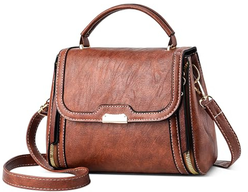 DORRISO Elegante Anti-Dieb Damen Handtaschen Umhängetasche Einfach Henkeltaschen Reisen Klein Groß Crossbody Tasche für Urlaub Einkaufen Party Büro Wasserdicht PU Leder Braun
