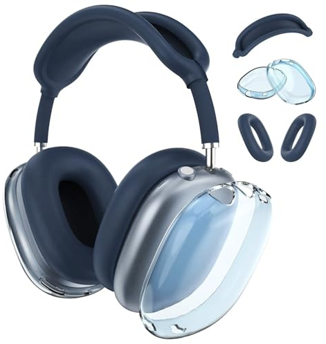 MMOBIEL Custodia in Silicone per AirPods Max Cuffie Custodia Trasparente in TPU Morbido per Copri i Padiglioni Auricolari, Cassa in Silicone per Cuscinetti Auricolari, Copri Fascia - Blu