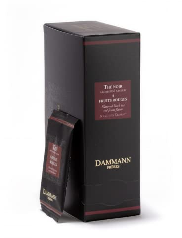 Dammann Frères | Tè Nero Aroma 4 Frutti Rossi - 24 Filtri Bustine Confezioni Singole | Fragola, Ribes, Ciliegia, Lampone