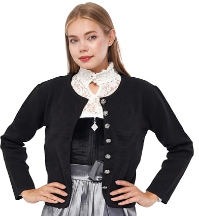 Damen Trachtenjacke - Dirndljacke Kurze Trachten Strickjacke (38,Schwarz)