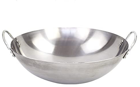Olla para cocinar, Wok Grande Base Redonda Hierro Fundido, Wok Seguro para Estufas Gas Hierro Antiadherente, Wok Grueso Doble Oreja para Cocina Gas doméstica