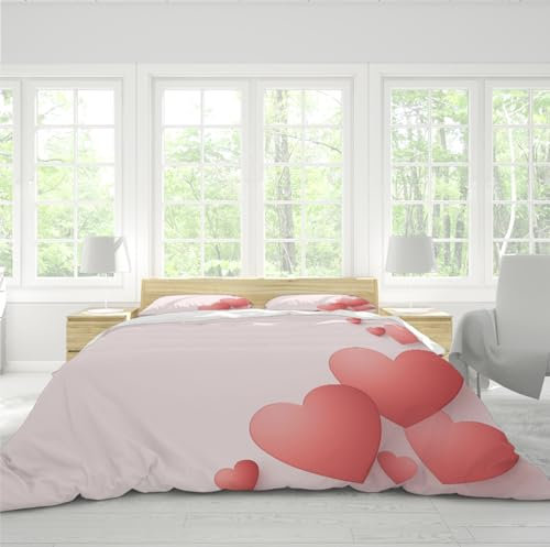 WEECHAINGE Set Copripiumino a Forma di Cuore Copripiumino Morbido in Microfibra per San Valentino con Chiusura a Cerniera per Camera da Letto Facile da Pulire Antipiega 220x220 cm