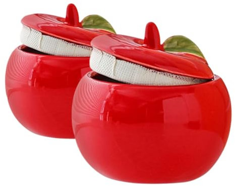 OSOLADY 2piezas Contenedor De Cerámica Forma De Manzana Con Tapa Para Dulces y Galletas De Decoración Festiva Para Navidad y Almacenamiento De Especias Cocina Color Rojo