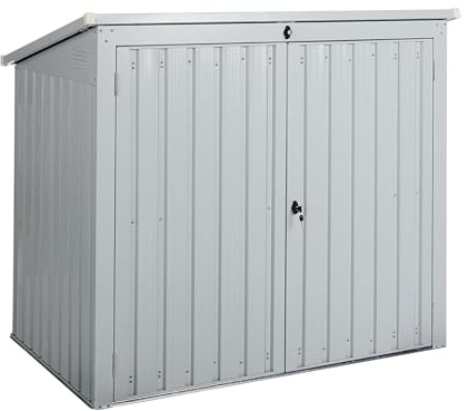 Gerätehaus Metall grau abschließbar mit Pultdach 2 Türen Klappdach Moena