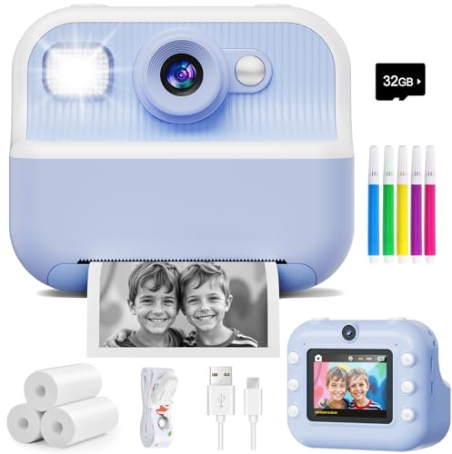 Macchina fotografica di stampa istantanea per bambini, doppia fotocamera digitale selfie frontale con video 1080p regali di compleanno per bambini dai 3 ai 12 anni fotocamera portatile da viaggio per