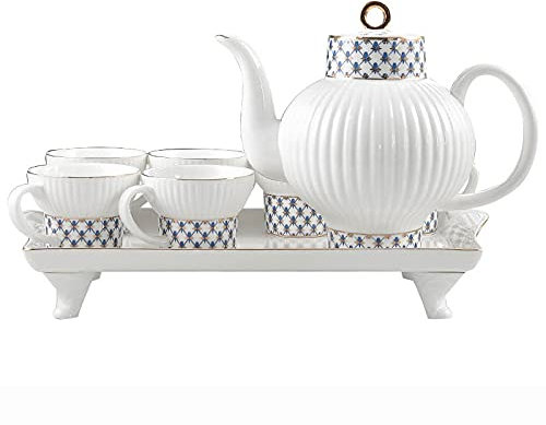 KWMAEEUID Juegos de té de Porcelana para Adultos Juego de té con Tetera Servicio de té de la Tarde Juego de Tazas de café Juego de Tazas de té de Porcelana con Bandeja de té