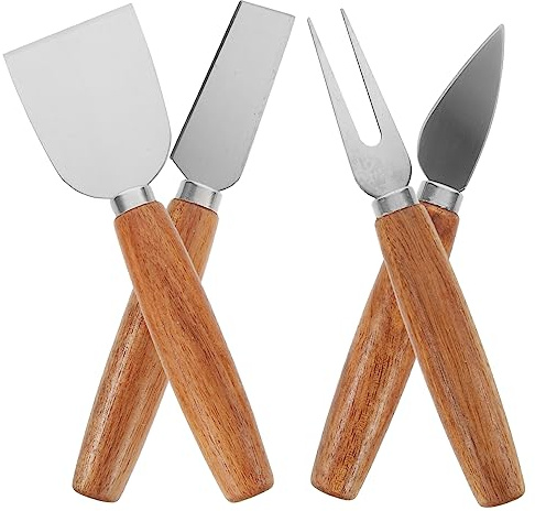 Cabilock Ustensiles à Fromage Manche en Bois, Facile à Entretenir Ensemble de 4 en Acier Inoxydable pour Étaler le Beurre Crème en Restaurant