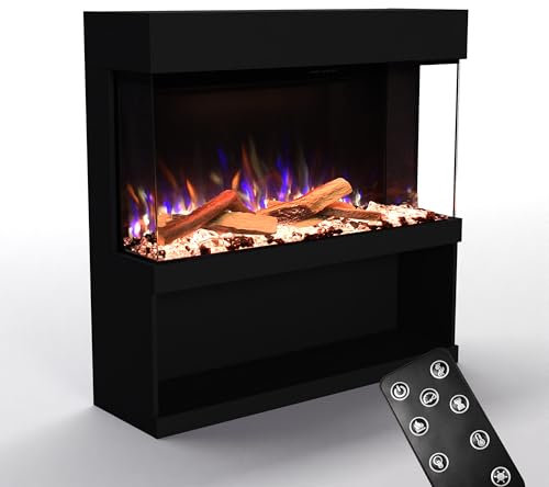 GLOW FIRE Kaminofen PR17 mit realistischem 3D E-Motion LED-Feuer - Stand-Elektrokamin mit Heizung und Kaminfeuer, Knistereffekt & Timer, max. 1500 W, 130x131x40cm, Schwarz