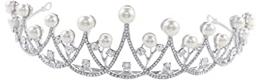 Veemoon Tocado de Perlas y Cristales para Novia Diadema Elegante para Boda de Plata Tocado de Fiesta Gemas de Imitación