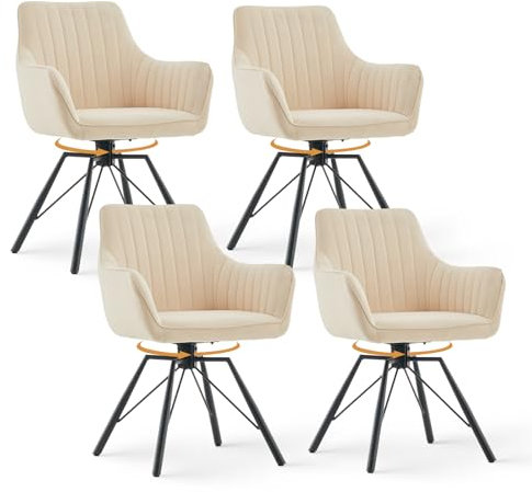 CLIPOP Esszimmerstühle drehbar, Ergonomischer Stuhl Esszimmer, Sessel Wohnzimmer, Samt Drehstuhl, Küchenstuhl, Polsterstuhl mit Armlehnen (Beige, 4er Set)