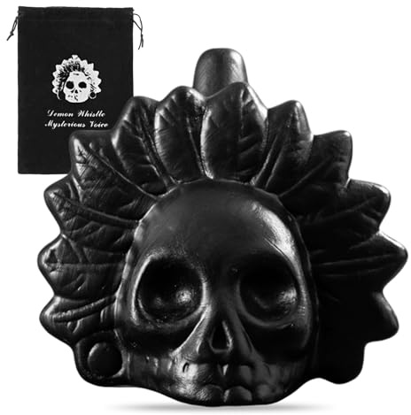 Sifflet de La Mort Aztèque, Aztec Death Whistle en Céramique 125 dB, Sifflet à Tête de Mort Authentique pour Halloween et Fête des Morts, Cri Démoniaque, Sac Inclus