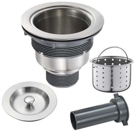 POPFLY 3-1/2 Inch Sink Drain Assembly Brushed 304 Stainless Steel Removable Deep Strainer Basket, Rust-Proof & Easy Install with Sealing Lid＆Tailpiece, for Home/Bathroom/Commercial Sinks