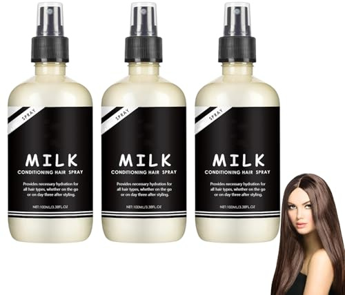 Milk Conditioning Hair Spray, Milk Conditioning Hair Primer, Glatte Haarpflege, Nährend und Glättend, Leave-in-Conditioner-Spray für trockenes und strapaziertes Haar, Frizzy-Kontrolle (3pcs)