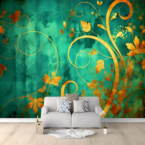 Papel Pintado Efecto 3D, Verde Papel Pintado FotografíA Mural con Abstracto Remolino Planta Motivo, 200 x 140 cm Moderna Murales Decoración para SalóN Dormitorio Oficina