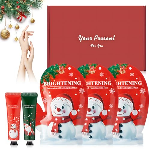 3 Pezzi Maschera Mani Guanti + 2 Pezzi Creme Mani Natale, Maschera Manis Riparatrice, Crema per le Manis, Set Regalo Natale, Nutre E Idrata, Si Prende Cura Delle Tue Manis