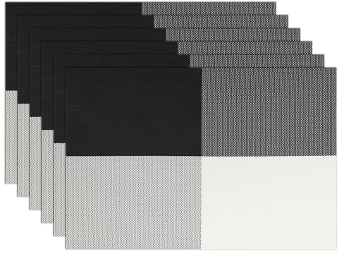 comfoyar Juego de 6 Manteles Individuales Negro Blanco Rejilla Rectangular, Salvamanteles Individuales de Manteles Lavables e Impermeables para Cocinas y Comedores Decoración de Mesas 30x45 cm