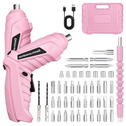 Electric Screwdriver Cordless, Rechargeable Small Electric Screwdriver Set with 48PCS Accessories, 1300mAh Battery, 3.5N.m Torque, LED Light, 180° Rotating Handle, Cordless Mini Drill for Home DIY