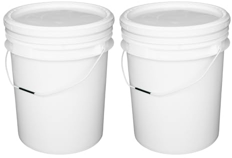 M1SS 2 x White Bucket With Airtight, Leak-Proof, Tamper Evident Lid & Metal Handle, Plastic Builders Buckets For Painting, Construction & Plastering (25L Bucket with Lid & Handle)