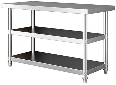 KCCRHIN Tavolo Inox da Preparazione A 3 Ripiani, Tavolo da Cucina Commerciale con Ripiano Portaoggetti, Scaffale in Metallo, Banco da Lavoro in Acciaio per Ristoranti, Casa, Garage,80x60x80cm