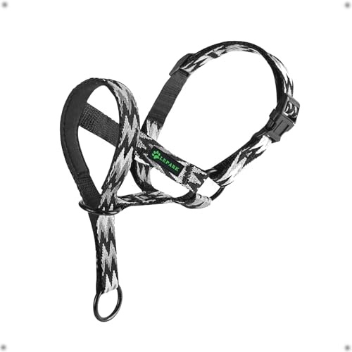 Hundehalfter aus Weichem Nylon mit Buchstabenmuster, Hundehalsband mit Weichem Nylon, Bequeme Passform für Kleine, Mittlere und Große Hunde, Verstellbar, Verhindert das Ziehen(L, Wstil Schwarz)