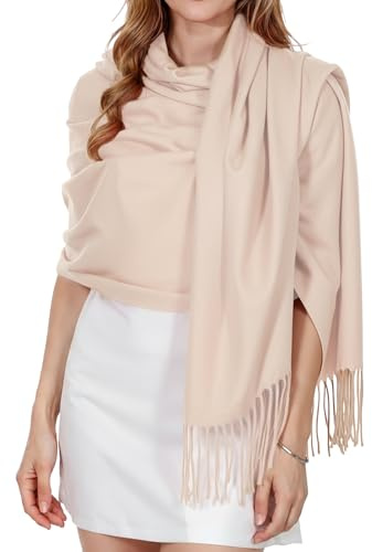 Abeillo Shawl Wraps for Women, Soft Pashmina Shawl with Fringes Blanket Wrap for Wedding Evening Dresses, Travel Accessory (Beige)