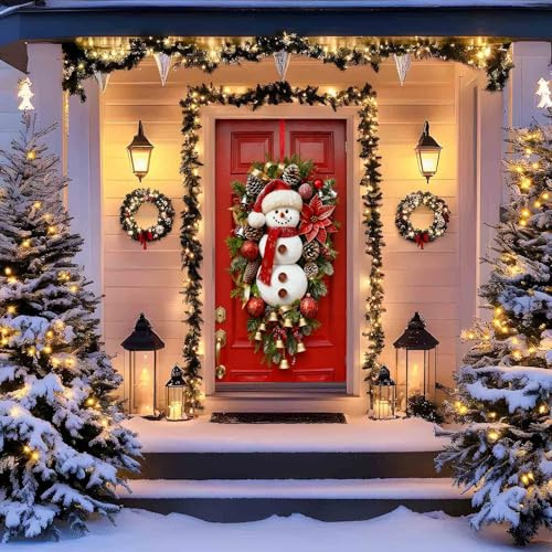 Weihnachten Banner Tür Deko, Türverkleidung Weihnachten Türbanner Schild, Christmas Door Cover Weihnachtsdeko Hintergrund für Outdoor Aussen Hof Garten Party Weihnachtstür Dekoration (#17, 90x180cm)