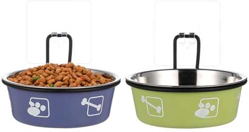 HOUDERCO 2 Stück Erhöhter Katzennapf aus Edelstahl mit Wandhalterung und Klebehaken Rutschfester Futter Wassernapf für Katzen und Kleine Hunde Praktische Wandmontage Auslaufsicher