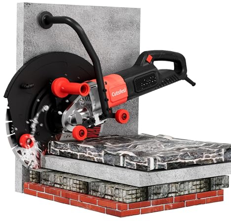 Ring CIoncrete Cutter Saw, Cutting Against The Wall Concrete Saw 10.62 Inch, 110V/220V Pure Copper Motor with an Intelligent Water Pump for Ceramic Tiles, Red Brick Walls(Depth of Cut 8.26 in,110V)