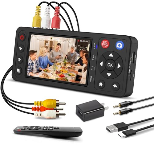 VHS to Digital Converter with 4 HD Screen, VCR to Digital Converter, Convert to MP4 Compatible with VHS, VCR, DVR, DVD, Hi8, Mini DV, Camcorders(Tapes/DVD Player Not Included)