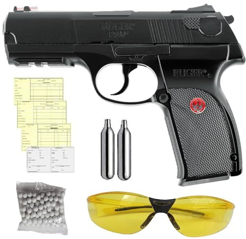 Pack Pistola semiautomatica Airsoft Ruger P345 6mm CO2. 2 Julios de Potencia + Balines BBS + Gasfas Protectora + 2 Bombonas CO2 + Tarjeta de Armas