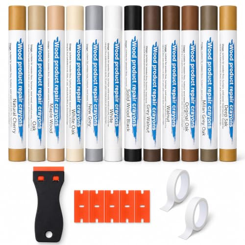 12 Farben Hartwachs Reparaturset, LaminatReparaturset, Parkett Reparaturset | laminat reparatur mit Abdeckband, FliesenReparaturset, Raufaser HolzReparaturset VinylReparaturset für Vinyl Holz Möbel