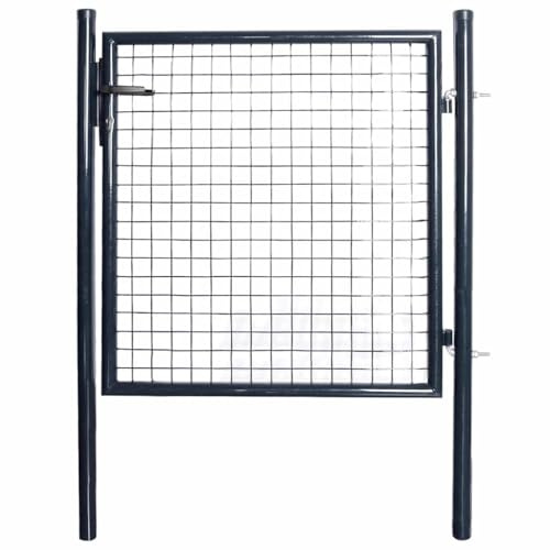 Mokuyary nät trädgårdsgrind i galvaniserat stål 100 x 100 cm, grå staketdörr, trädgårdsdörr, staketgrind, gårdsdörr, grind för trädgård, bakgård, terrass