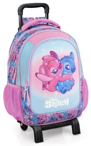 Mochila Escolar con Ruedas Niña para Stitch Fan - Carro Extraíble, Ergonómica 33x43x20 cm - Mochila Infantil para Educación Primaria (6-12 Años) y Viajes - Regalo Ideal