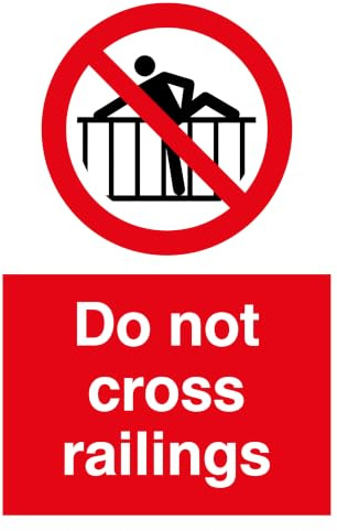 Do Not Cross Railings Metal Tin Sign 8x12 Inch, Safety Warning Sign for Warehouse, Factory, Stairway