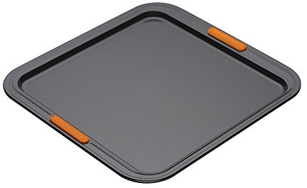 Le Creuset Antihaft Backblech, Quadratisch, 31 x 31 cm, Sauerteigbeständig, Aus Karbonstahl gefertigt, Anthrazit/Orange, 94100637000000