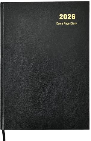 2026 Diary A4 One Day to Page Hardback Cover & Ribbon Marker, Year Planner for Business, Office, Home, Traveling, Organization, Appointments (Black)