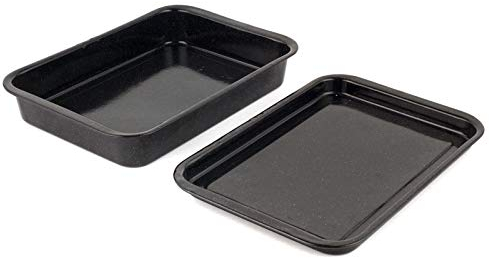 Russell Hobbs COMBO-1921 Romano Vitreous Enamel Deep Roaster and Baking Tray Set, 36 cm / 36 cm, Easy Clean Oven Trays, Perfect for Roasting Meat, Vegetables and Potatoes, Black