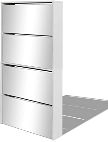 vidaXL Schuhschrank mit 4 Fächern Spiegel Weiß 63×17×134 cm