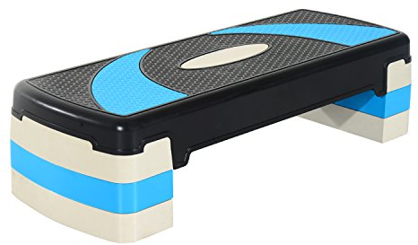 HOMCOM Steppbrett höhenverstellbar Fitness Stepper mit Antirutschbelag 3 Stufen (10/15/20 cm) Rutschfest Stepbench für Zuhause Fitnessstudio Büro Kunststoff Blau