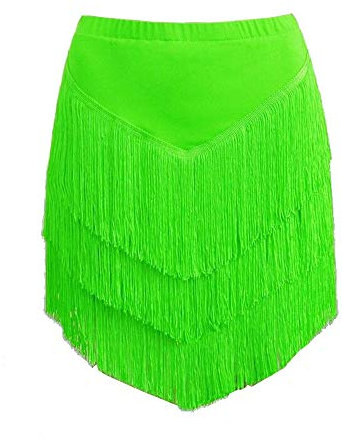 Damen Lateinischer Rock Tango Rumba Dancewear Ballroom Fransen Quasten mit Shorts Innen (A-Grün, Tag XL/Waist 29.9)