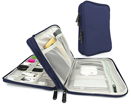 MyGadget Funda para Cables de Viaje - Bolsa para Accesorios de Electrónica - Estuche Portátil para Cargadores - Bolsa Grande de Transporte Azul Oscuro