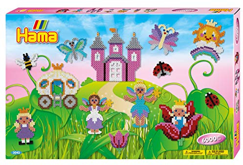 Hama Perlen 3043 Geschenkset Feenzauber mit ca. 6.000 bunten Midi Bügelperlen mit Durchmesser 5 mm, 3 Stiftplatten, inkl. Bügelpapier