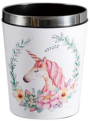 Batop Papierkörbe Kinder, 12L Wasserdicht Leder Einhorn Mülleimer mit Metall Preßring, Papierkörbe für Kinderzimmer Büro Schlafzimmer