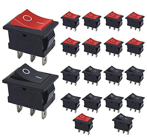Senven 20Pcs ON/OFF Toggle Switch, 3 Strokes Mini Boat Rocker Switch Automotive Switch AC 6A / 250V, 10A / 125V, Mini Electronic On Off Switch for Car, Boat, Home Appliances (Red +10 Black +10)