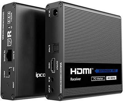 PremiumCord Extender HDMI 4K su 70m Tramite Cavo Patch Cat6 / Cat6A / Cat7, trasmettitore e Ricevitore IR, HDMI 2.0, Arc, risoluzione Video Ultra HD 4K @ 60Hz