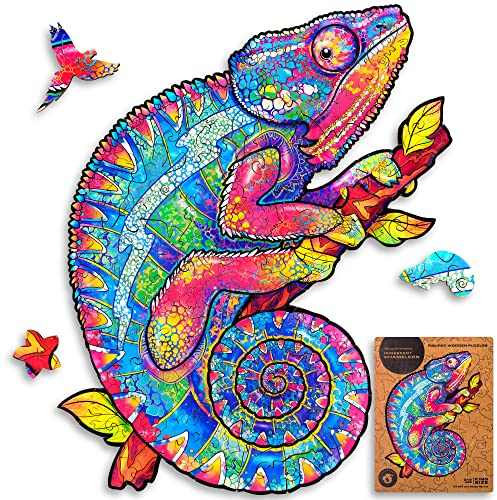 UNIDRAGON Original Holzpuzzle — Schillerndes Chamäleon, 314 Teile, King Größe 12.2 x 16.1 Zoll (31 x 41 cm) Schöne Geschenkverpackung, Einzigartige Form Erwachsene und