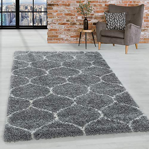HomebyHome Shaggy Teppich Wohnzimmer 140 x 200 cm - Hochflor Teppich Skandi Design Grau Extra Weich und Flauschig - Bettvorleger Teppich für Schlafzimmer, Küchenläufer - Carpet, Halı, Kilim