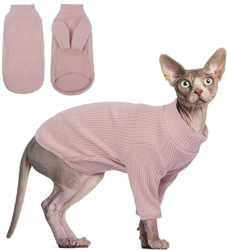 Hårlös kattväst, polokrage, andas, förtjusande kattkläder, pullover kattunge t-shirts med ärmar, kattpyjamas overall för Sphynx, Cornish Rex, Devon Rex, nakenkatter.
